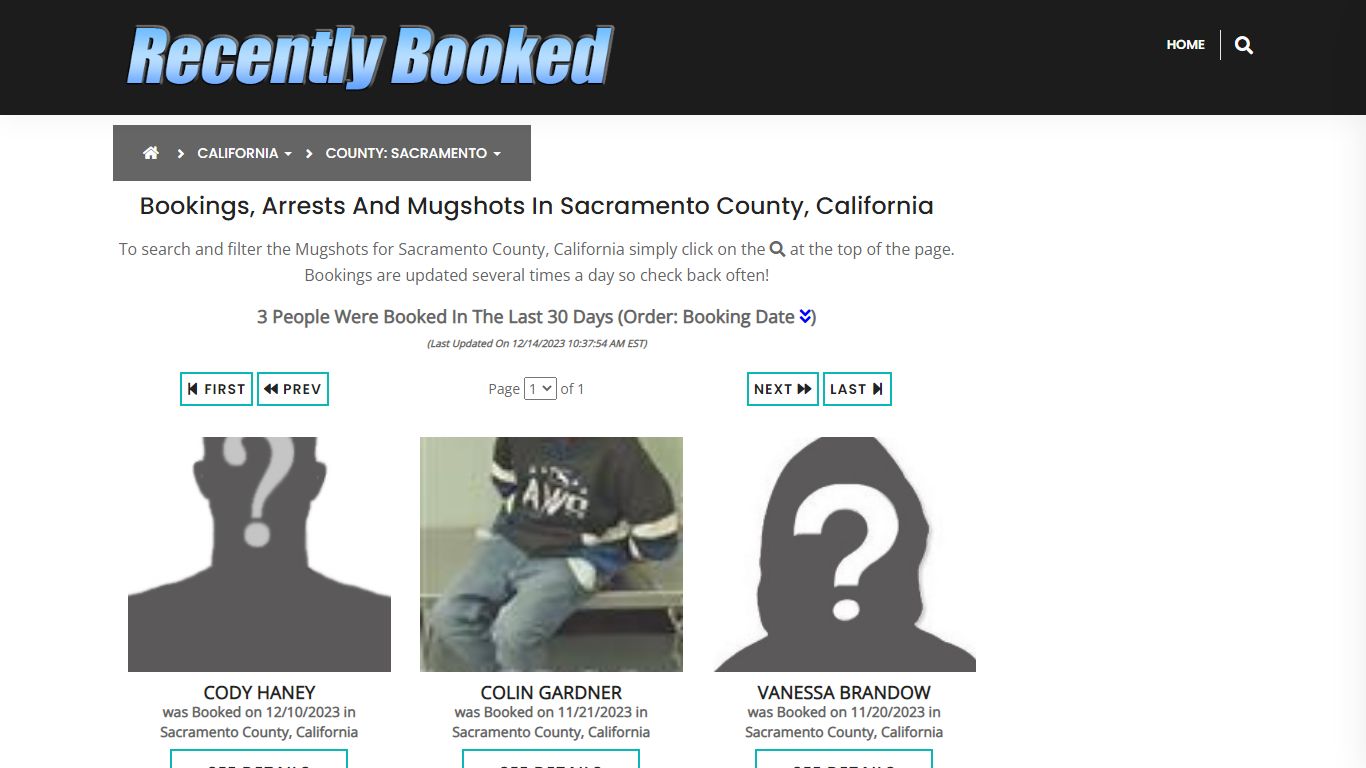 Recent bookings, Arrests, Mugshots in Sacramento County, California